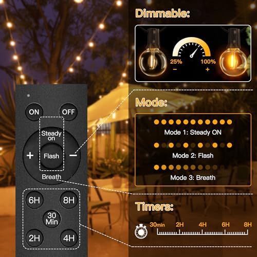 Ollny 2Packs 60FT 25 Bulbs Solar String Lights Waterproof with Remote - Image 3