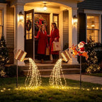 Solar Watering Can with Stake LED Christmas Santa Metal Garden Decor - Image 2