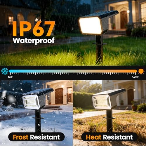 Fabrito Upgraded Solar Spot Lights Outdoor IP67 Waterproof 8 Pack, [108 LEDs, 4 Modes, 800LM] Dusk to Dawn Spotlights for All Night, 2-in-1 Solar Landscape Lights for Garden, Yard, Tree, Warm White - Image 5