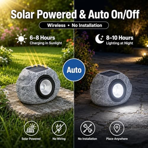 Solar Rock Lights Outdoor: 2Pack Gray Waterproof LED Stone - Image 5