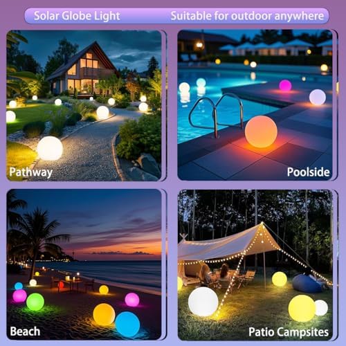 Solar Globe Light Outdoor w/Ground Stake, 12 Inch Solar Ball Light w/Remote - Image 5