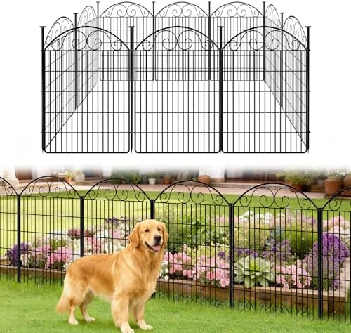 COLRASN 10 Panels No Dig Decorative Garden Dog Fence Outdoor for Yard, 40in(H) x 24.16ft(W) Tall Animal Barrier Fenceing Panels, Rustproof Ground Stakes Temporary Wire Screen for Patio by COLRASN