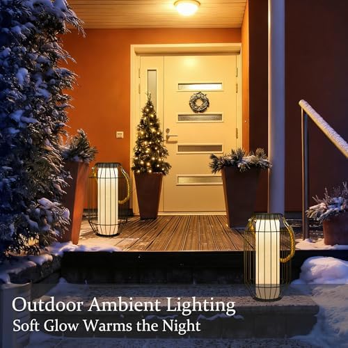 pearlstar Solar Lanterns Outdoor Waterproof Dual Charging (USB/Solar) Hanging Lantern Large Metal Floor Lamp for Patio Table Outside Porch Yard Garden Pool Decor - Image 2