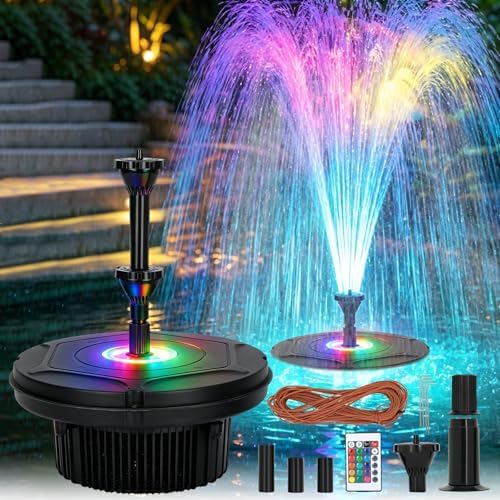 Pond Fountain Aerator with RGB Lights, Floating Pond Fountain Pump with 33FT Power Cord and 3 Nozzles, 792 GPH 45W High-Performance Pump Build in, Suitable for Outdoor Ponds, Garden, Fish Tanks by Unknown