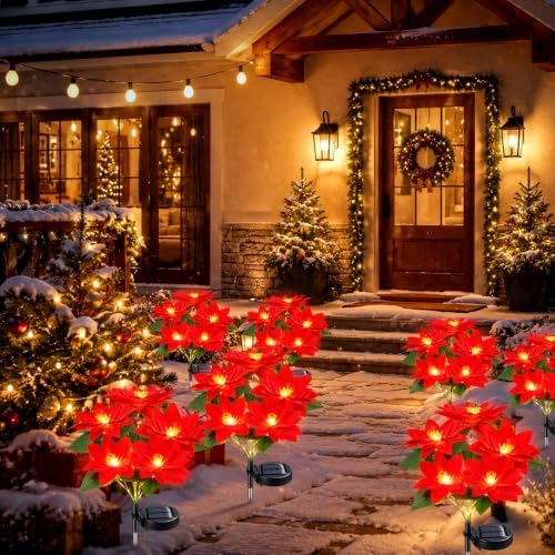 8 Packs Solar Christmas Flower Lights 27.56'' Garden Decor - Image 2