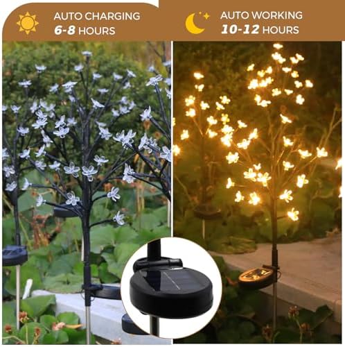 Solar Garden Lights Outdoor Decor, Waterproof Solar Flowers for Outside Yard Patio Lawn Pathway, Decorative Fairy Lights for Christmas Thanksgiving Decorations, Gardening Gifts for Women Warm - Image 4
