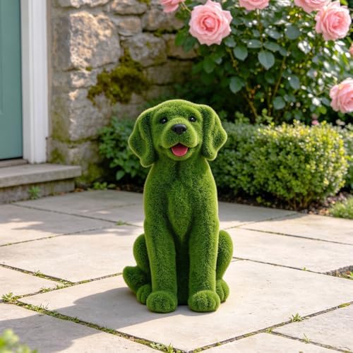 13.78" Garden Statue Flocked Dog Figurine Resin Puppy Yard Green by Unknown