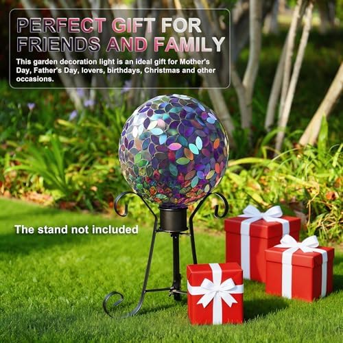 VOREEN Mosaic Gazing Ball Outdoor, 10 Inch Purple Iridescent Glass Garden Globe, Decorative Garden Ball for Yard Lawn Patio Decor - Image 2
