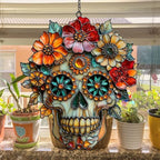 Floral Sugar Skull Acrylic Suncatcher - Image 4