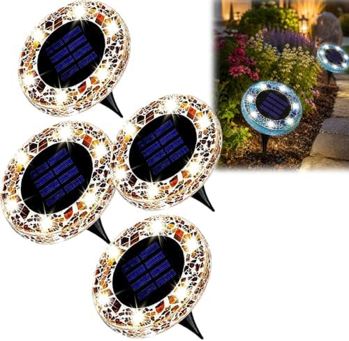 2026 Upgraded Solar Outdoor Mosaic Disk Lights, Mosaic Solar Disk Light, Outdoor Waterproof Mosaic Solar Ground Lights, for Walkway, Patio & Lawn, Decorative Driveway Lamps (Yellow*4) by Unknown