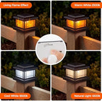 JOFIOS Flickering Flame Solar Post Cap Lights Outdoor, Black Post Lights with 3 Color Temperature, Fits 3.5" 4" 4.5" 5" Wood/Vinyl Posts, IP64 Waterproof Fence Deck Lights for Garden Patio Yard 4 Pack - Image 2