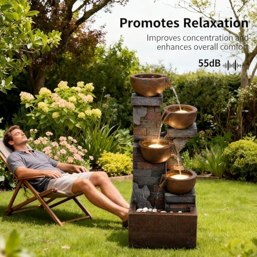 5 Tiers Water Fountain Outdoor Garden - 33.5" H Shape K Waterfall Fountain - Image 4