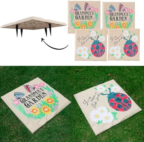 4Pcs Large Stepping Stones Outdoor Garden Walkway, Durable Plastic Pavers for Patio, Pathway, and Landscaping, Weatherproof Stepping Stones with Ground Stakes for Easy Installation (Square Butterfly) by MARCHROSE
