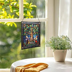 Gnome with Family Tree Stained Glass Suncatcher – Square Hanging Window Panel for Home, Garden, Nursery, Halloween, Christmas, Memorial Day – Whimsical Glass Art Gift for Gnome Lovers 3f1a3a - Image 3
