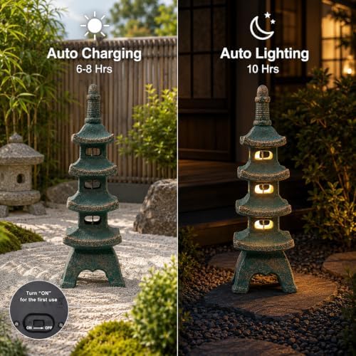 Qeeman Solar Pagoda Garden Statues Decor: Multi-Layer Resin Zen Sculpture - Image 5