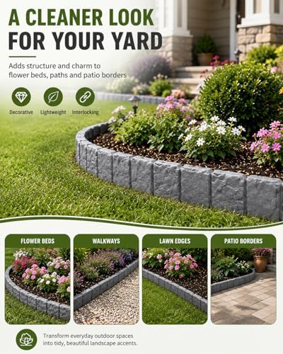 Faux Stone Garden Fence No Dig Landscape Edging Border (White, 20pcs) - Image 3