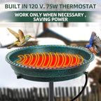 Heated Bird Bath for Outdoors for Winter, 75W Bird Bath Water Heater Bird Bath Deicer,Deep Bowl Thermostatic Control Weather Resistance Available with Stable Metal Pole for All Seasons(Green) - Image 3