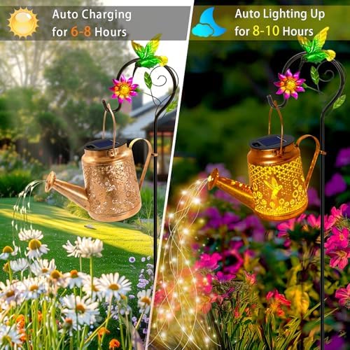 Hummingbird Solar Lights Outdoor Waterproof, Birthday Gifts for Christmas Mom Grandma Women, Solar Watering Can Lights with Shepherd Hook, Metal Hanging Lantern Garden Decor Yard Outside Patio Lawn - Image 4