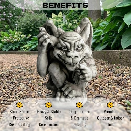 OLOMA Whimsical Smiling Concrete Gargoyle Garden Statue Handcrafted Gothic Outdoor Fantasy Sculpture Yard Patio Porch Landscaping Decor Weather Proof Accent Decor - Image 3