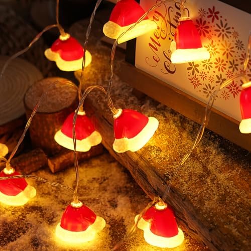 CAKERS Christmas Decor String Lights|Creative Cute Novelty Fairy Lights|Hanging Copper Wire Lights|Night Lights for Birthday Party Xmas Tree Decor,Christmas Hat,5m(16.4ft)-20LED-Solar - Image 5