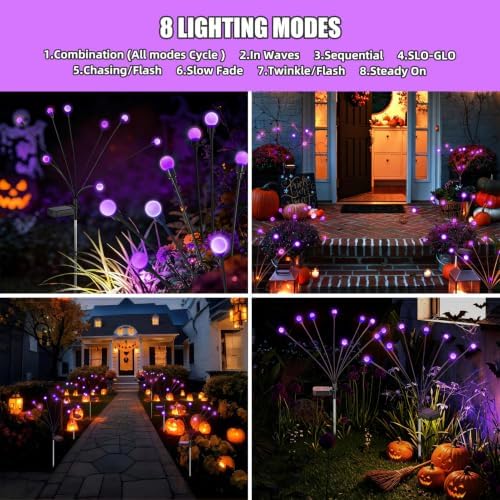 Solar Firefly Lights Outdoor Purple Halloween Garden Decor 4 Pack - Image 3