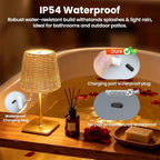 Waterproof Outdoor Rechargeable Cordless Set of 2 Table Lamp with Wicker Shade, Battery Operated Portable Table Light with Adjustable Height Pole, for Patio Restaurant Kitchen (Gold 2 Pack) - Image 3