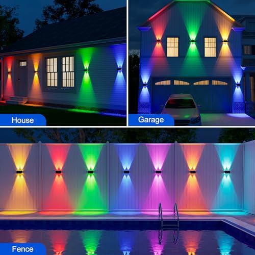 12 Pack RGB Solar Up and Down Wall Lights Color Changing Outdoor - Image 6