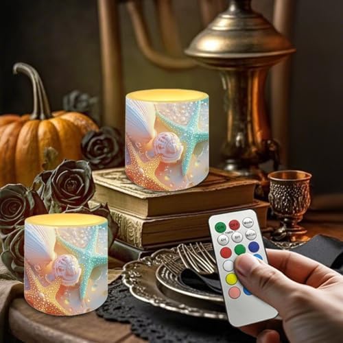 Shell Starfish Battery Operated Flameless Candles with Timer LED Candles with Remote for Outdoor Porch Beach Coastal Room Decoration Electric 4Pcs Plastic Pillar Lights Bulk - Image 3