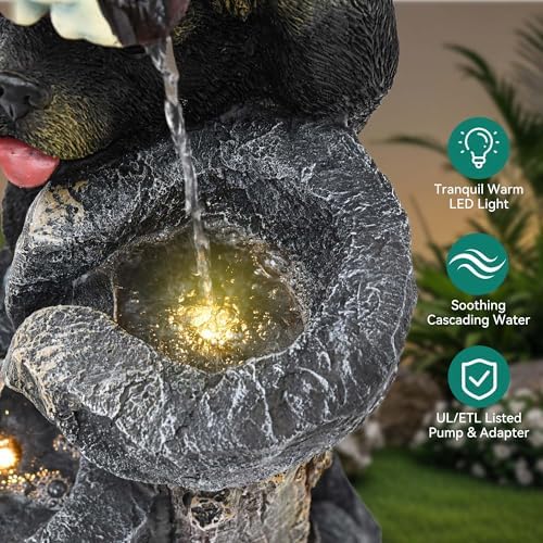 38" H Playful Twin Bear Statue Outdoor Fountain with LED Lights - Image 6