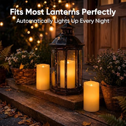 Homemory Outdoor Waterproof Flameless Candles with Auto Light Sensor, Flickering LED Pillar Candles, Dusk to Dawn Battery Operated Fake Candles Lanterns, Porch, Patio, Garden Decor, Set of 6 - Image 6