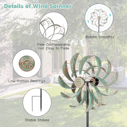 13" Metal Wind Spinner with Stake,Kinetic Wind Sculptures for Yard - Image 5