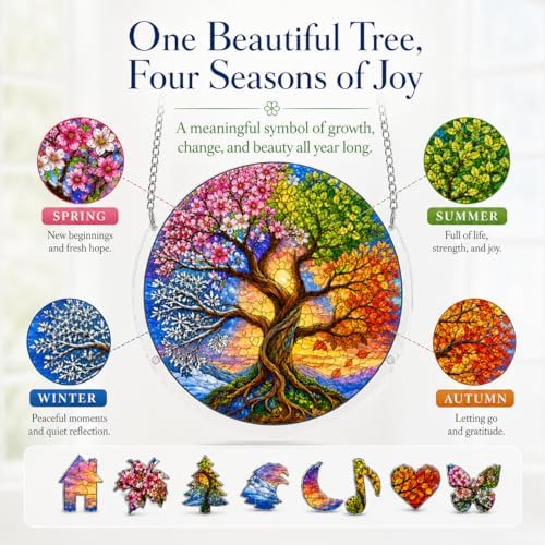 Acrylic Jigsaw Puzzle Suncatcher - 7/8/9 in Sun Catcher Puzzle Garden Decoration, DIY Sun Catcher Kit Home Decor for Window Garden Hanging, Gift for Women, Mom, Friends (Tree of Life, 9 in) - Image 4