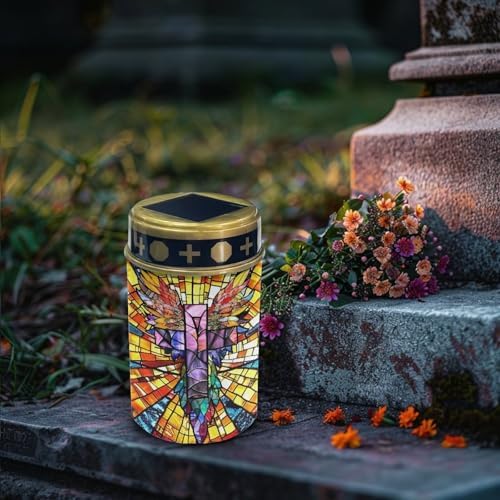 Poceacles Cross Solar Pathway Lights Outdoor Grave Solar Lights Outside Waterproof Cemetery Flameless Candles Outdoor Solar Candle Grave Markers Eternal Decor, Gothic Wings Cross, Pack of 4 - Image 3