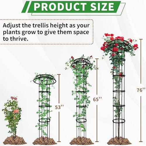 2 Pack Umbrella Top Trellis for Climbing Plants, 76 Inch Tall Adjustable Plant Support for Outdoor Indoor Garden, Sturdy Metal Core with Plastic Coating, Black - Image 2