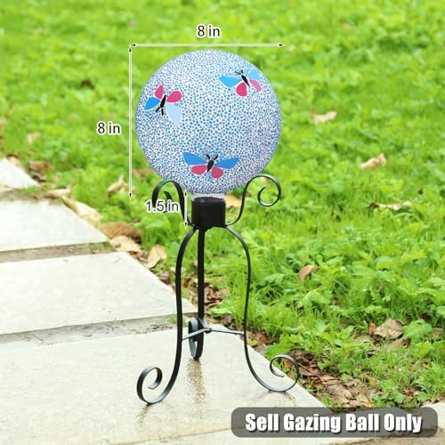 VCUTEKA Gazing Ball, 8" Glass Gazing Balls Sphere for Garden Lawn Outdoor Ornament Yard Decorative, Butterfly - Image 5