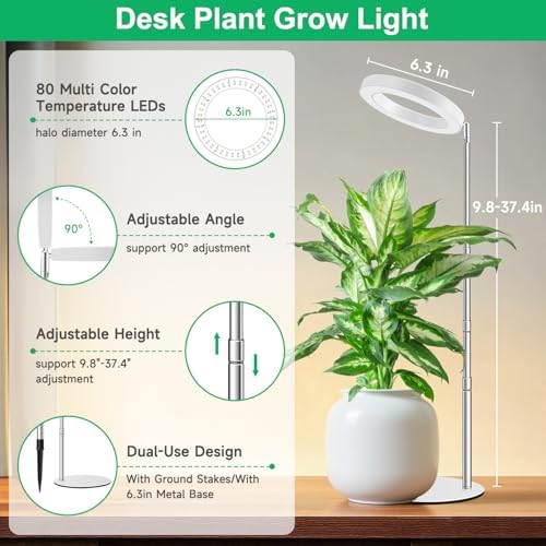 Aokrean 6.3in Grow Lights for Indoor Plants, Full Spectrum with Metal Base - Image 5