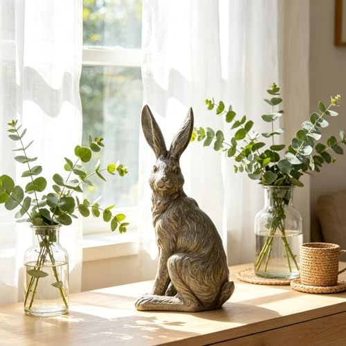 DiliComing Outdoor Rabbit Garden Statue 12 Inch Grey Bunny Yard Decor - Image 3