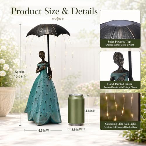Solar Fairy Garden Statue: Outdoor Figurine with Umbrella Lights - Image 3