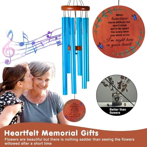 Memorial Wind Chimes for Loss of Loved One – Sympathy Gift for Loss of Dad, Mom, Baby, or Friend – Outdoor Bereavement Wind Chimes, Blue Round Design - Image 2