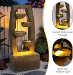 37.6" Modern 4-Bowl Outdoor Water Fountain with LED Lights and Pump, Floor Standing Waterfall Feature Outdoor Garden Fountain for Garden, Patio, Porch, Yard and Backyard Decor, Brown - Image 4