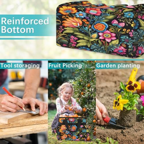 Colorful Flowers Garden Tool Bag Organizer Heavy Duty Spring Summer Gardening Tote Bag with 10 Pockets for Women Men Gardening Gifts - Image 7