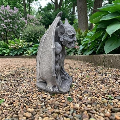 OLOMA Sitting Gargoyle Concrete Garden Statue Gothic Winged Bat Demon Sculpture Handcrafted Outdoor Fantasy Lawn Yard Decor Weather Proof Ornament Spooky Garden Art Mythical Creature Accent - Image 5