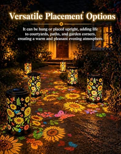 Colorful Sunflower Glow Solar Garden Lantern, 2026 Waterproof Outdoor Solar Powered Hanging Light for Garden, Patio, Pathway Lantern, Let Your Garden Bloom with Light After Sunset (Warm*1, Small) - Image 6
