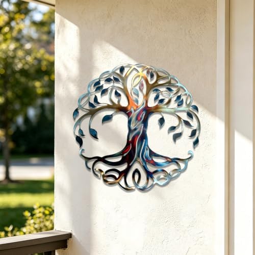 Tree Of Life Metal Wall Art Round Plaque Rustic Steel Decor For Living Room Bedroom Or Garden Porch Elegant Nature Inspired Silhouette Hanging Ornament (16 INCH) - Image 3