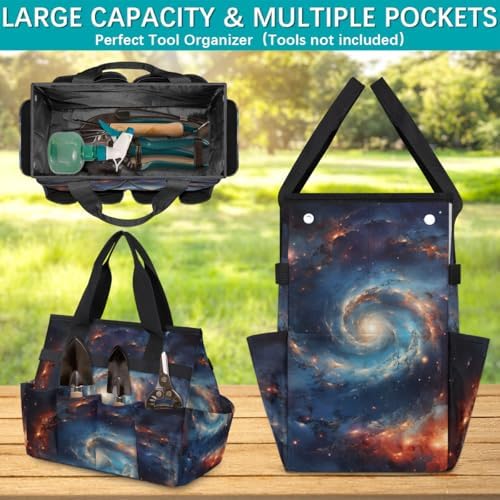 Space Garden Tool Bag Organizer Heavy Duty Galaxy Nebula Outer Space Gardening Tote Bag with 10 Pockets for Women Men Gardening Gifts - Image 4