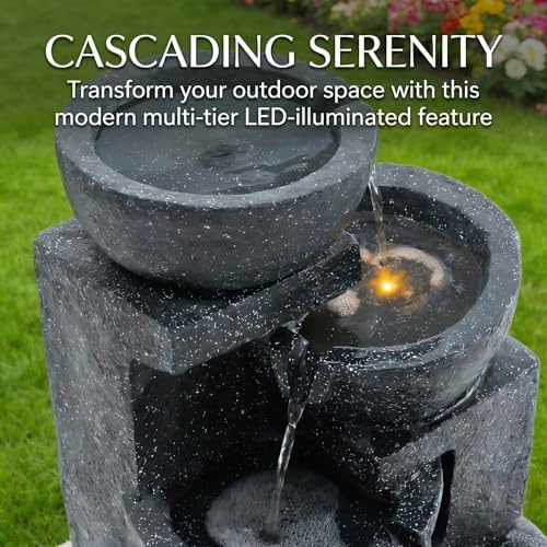 29" 4 Tier Water Fountain Garden Decor with LED Lights and Cascading Rock - Image 3