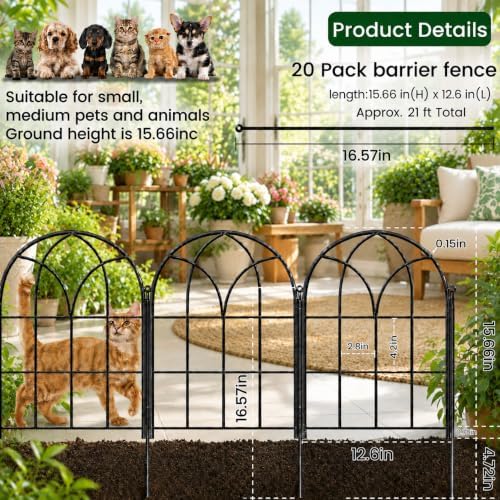 Decorative Garden Fence, 21 ft Metal Border, No Dig Flower Bed Edging 20 PC - Image 2