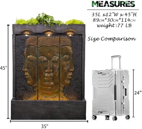 Tankana Zen Buddha Outdoor Fountain - Large Indoor Water Fountains Waterfall with Planting Groove Wall Water Feature for Garden Patio Backyard Deck Lawn Home Decor, 45 inchesTall, Gold - Image 3