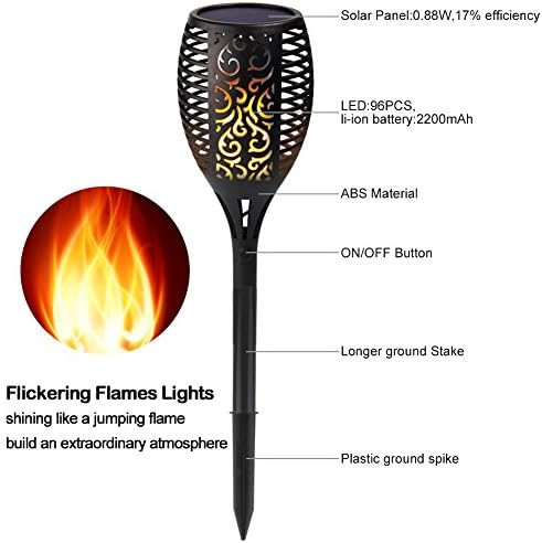 Solar Tiki Torch Light Flickering Flame Outdoor Waterproof Dusk to Dawn Garden Light 96 LED Dancing Flames Landscape Lighting Outdoor Path Light for Patio Deck Yard Driveway - Image 4