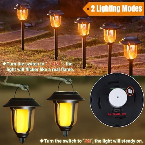 Dynaming Dual Use Solar Flame Lights Outdoor 6 Pack, Solar Flickering Flame Pathway Lights, Hanging Lantern Light, Auto On/Off & Waterproof for Garden Lawn Patio Yard Walkway Deck Driveway - Image 6